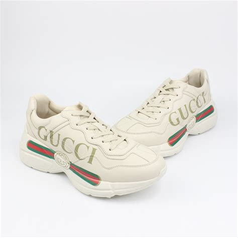 men's rhyton leather sneaker with gucci logo|gucci rhyton logo print.